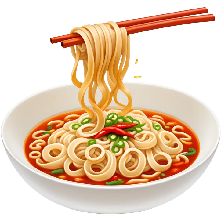 Shaanxi Biangbiang extra-wide belt noodles, simplified emoji style with bold outlines and bright colors, cartoon style thick long noodle emoji