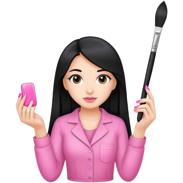 Pink Nail Tech with black long hair holding small acrylic brush emoji