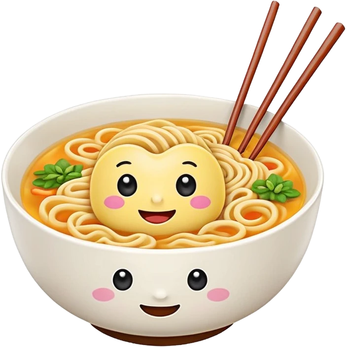 kawaii ramen with cute eyes and smile on the bowl only and 2 chopsticks ONLY emoji
