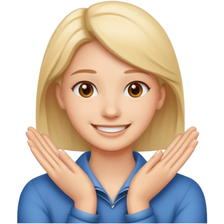 A person smiling but they have both of there hands around their neck  emoji
