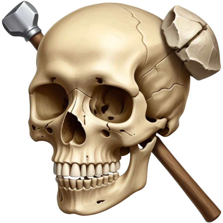 An icon featuring a human skull and fossilized bones, symbolizing the study of anthropology. The design includes archaeological tools like a pickaxe and brush, with a background of ancient artifacts and a globe. Transparent background emphasizes the exploration of human history and evolution. emoji