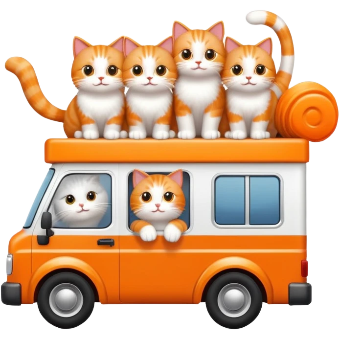 cute cats in a moving truck waving at a distant house emoji