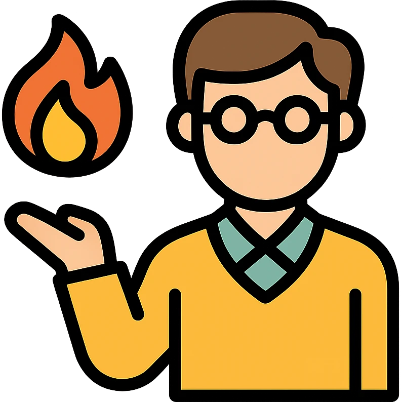 teacher with fireball emoji
