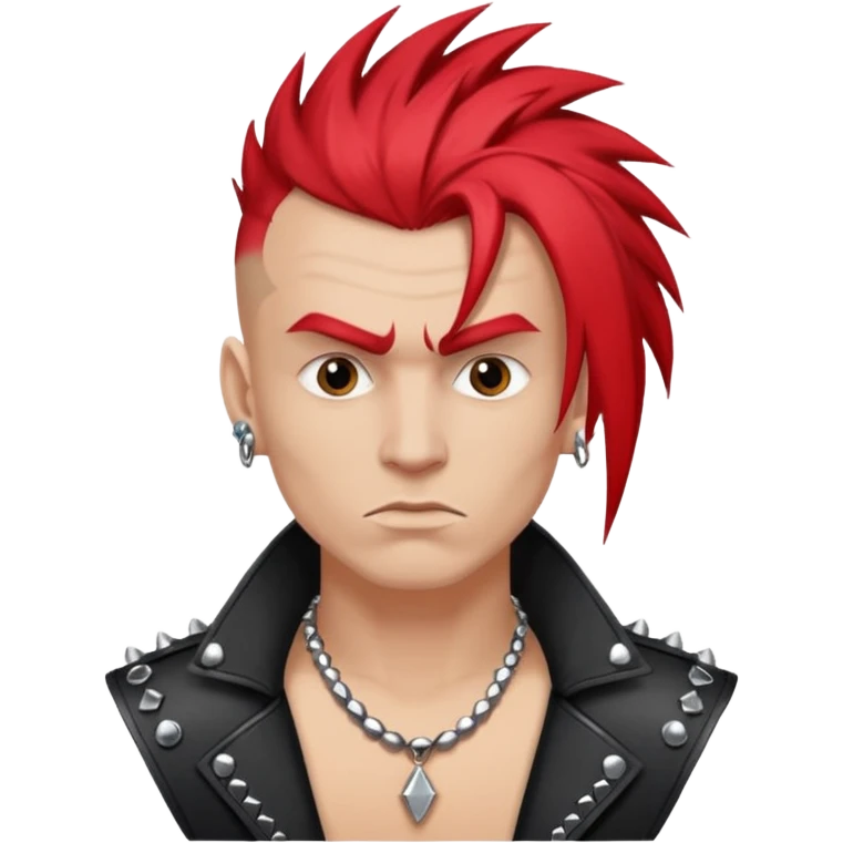rebellious white guy rock singer, red mohawk, studded leather necklace emoji