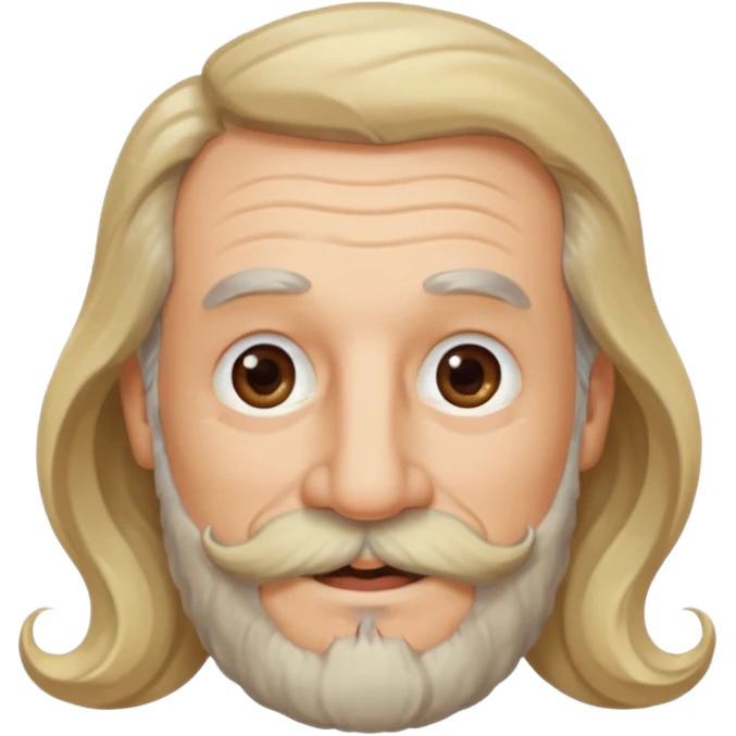 MID/OLD AGE MAN WITH LONG BLOND & bROWN WAVY HAIR; AND BROWN & GREY MOUSTACH AND BEARD, HAPPY EYES, ROSEY CHEEKS emoji