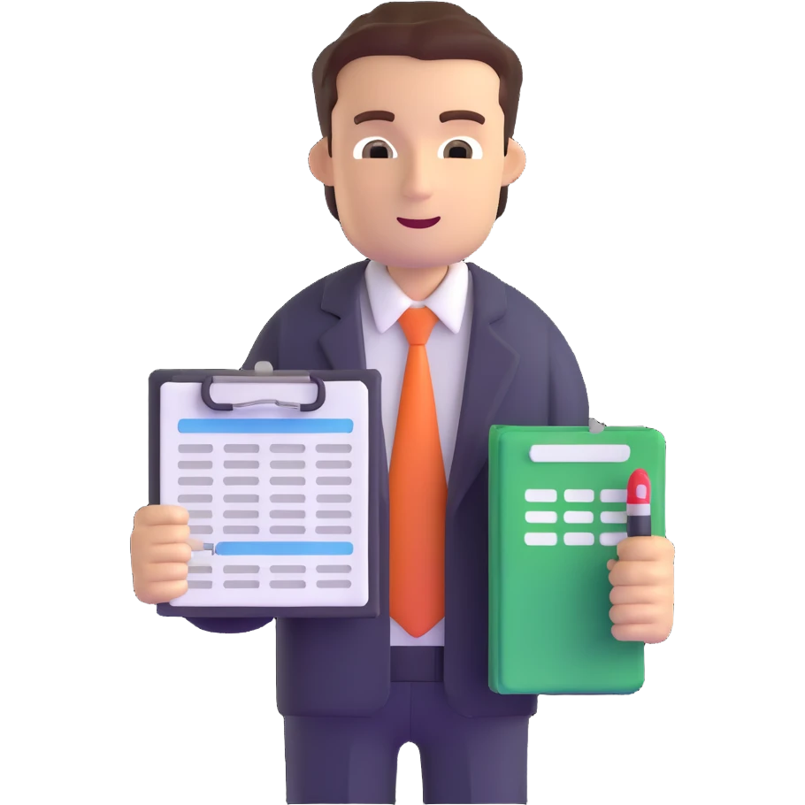 male accountant with spreadsheet and accounting tools emoji