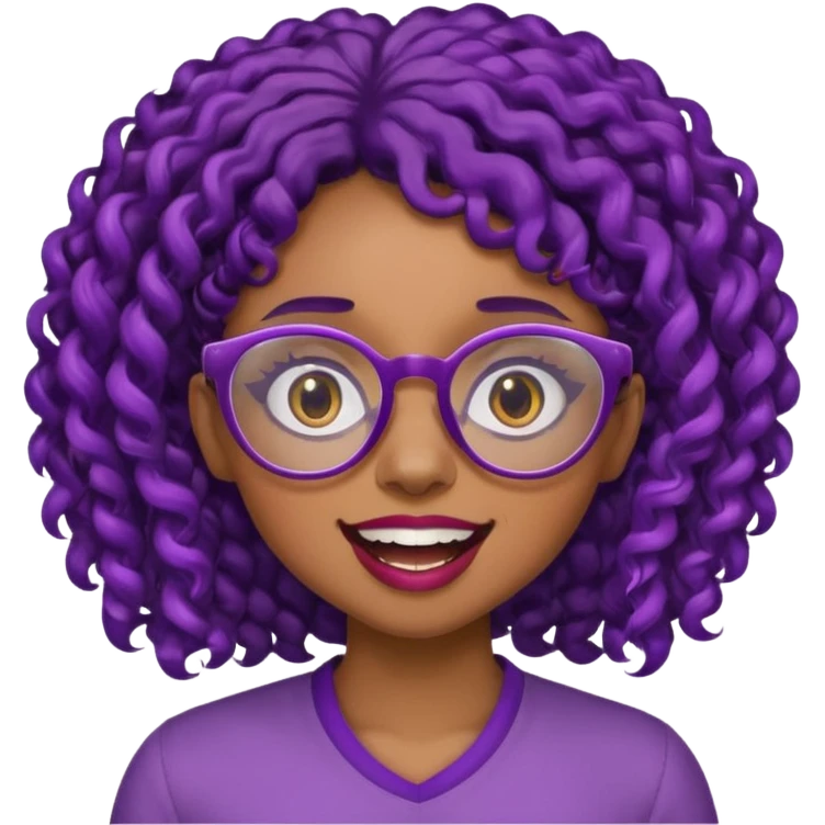 nerd emoji like with glasses showing only her 2 buck teeth but it’s a black girl with purple black curly hair face up only emoji