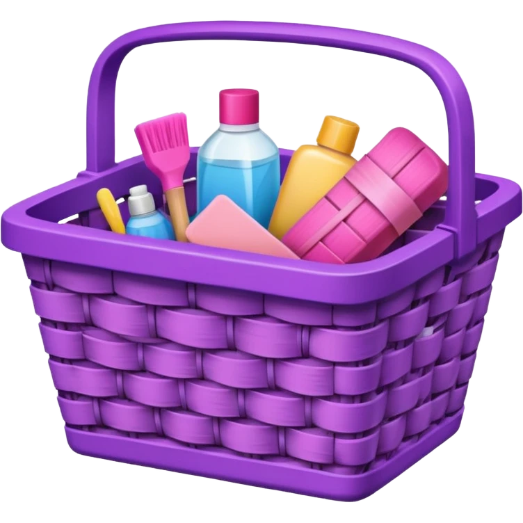 سلة تنظيف خشبية  بأغراض الوانها بنفسجي و وردي emoji