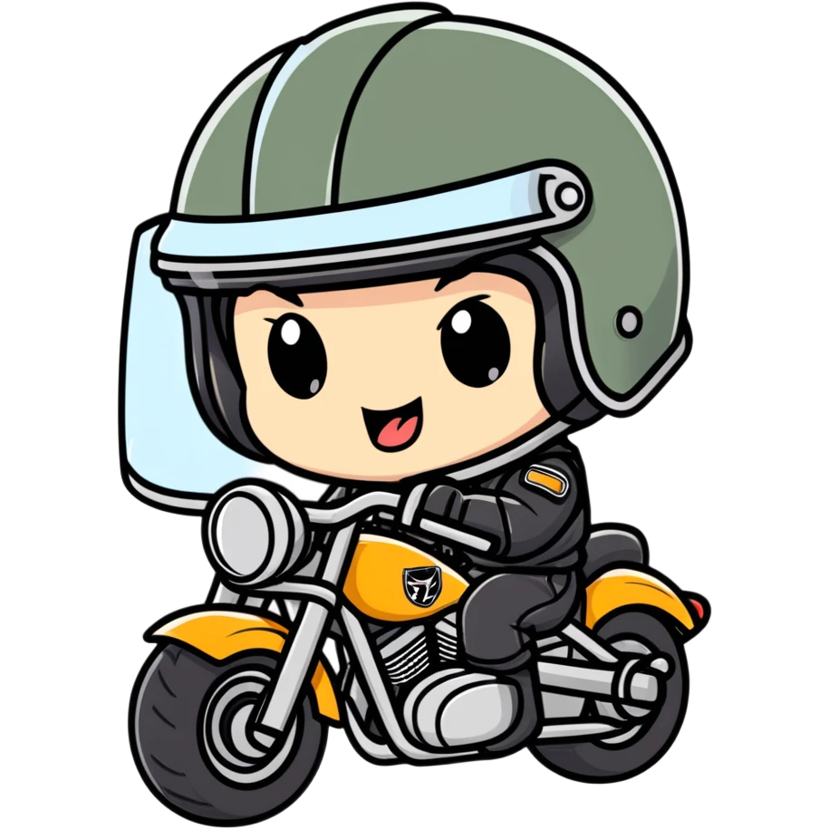 chibi biker with tongue hanging out and hot helmet emoji