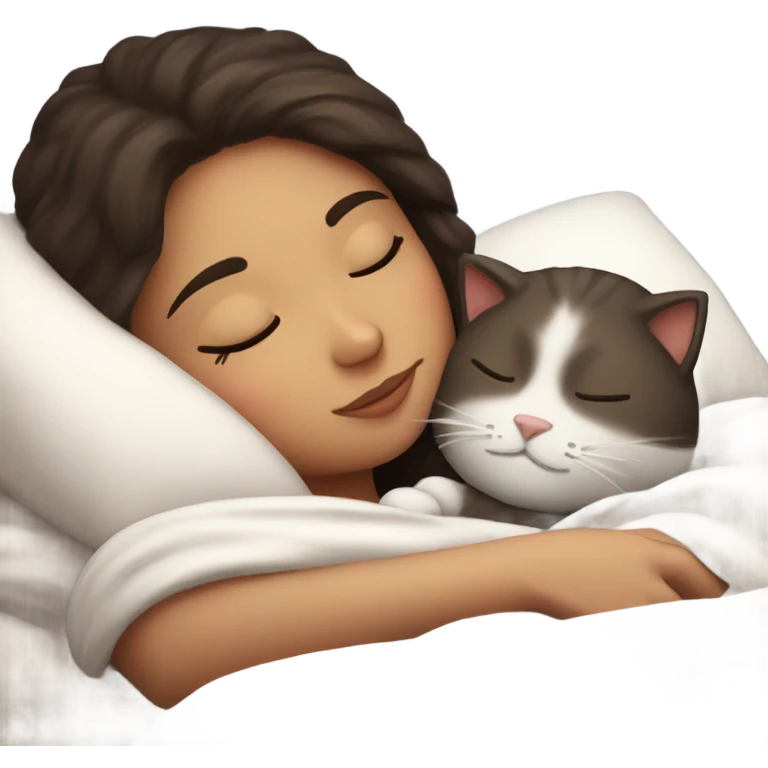 brunette girl sleeping and cuddling with her cat emoji