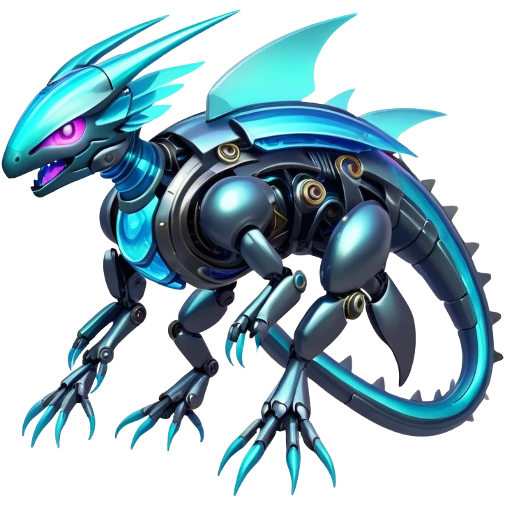  Epic legendary rare glowing mechanical Shiny sparkly transparent bioluminescent luminescent vibrant bright pastel dark exotic iridescent colorful gradients futuristic modern metallic glossy glittery fantasy-cyber-Fakémon-Pokémon-Vernid-creature emoji