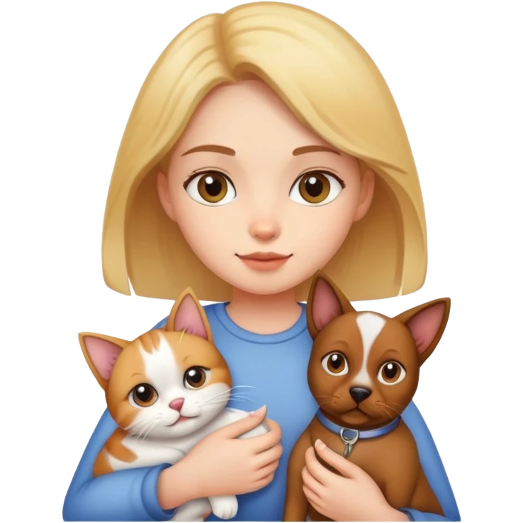 Girl holding a cat and a dog emoji