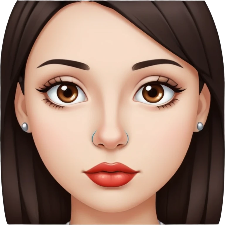 young european woman with dark brown hair and eyes wearing lip and nose piercing emoji