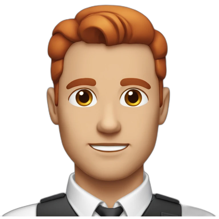 Man Broad face chiselled jaw high cheekbones blue eyes slicked back red hair emoji