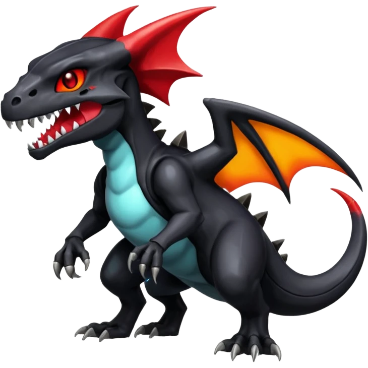 Shiny Black Gothic Futuristic Spooky Evil Exotic Colorful Dark Duskull-Salandit-Cubone-Marowak-Charizard-Charmeleon-Fakémon-hybrid-creature (full body)  emoji