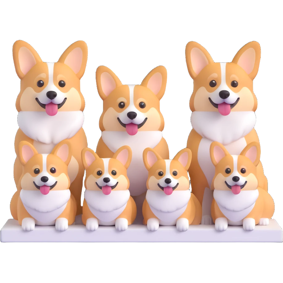 corgi family group photo in a modern white frame emoji