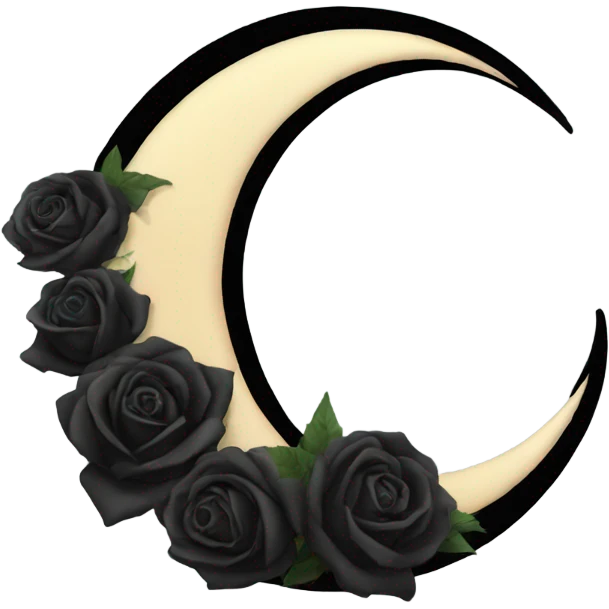 crescent moon with black roses  emoji