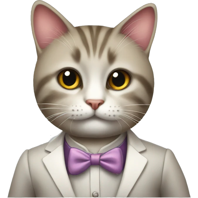 A silly little cat wearing a fancy suite emoji