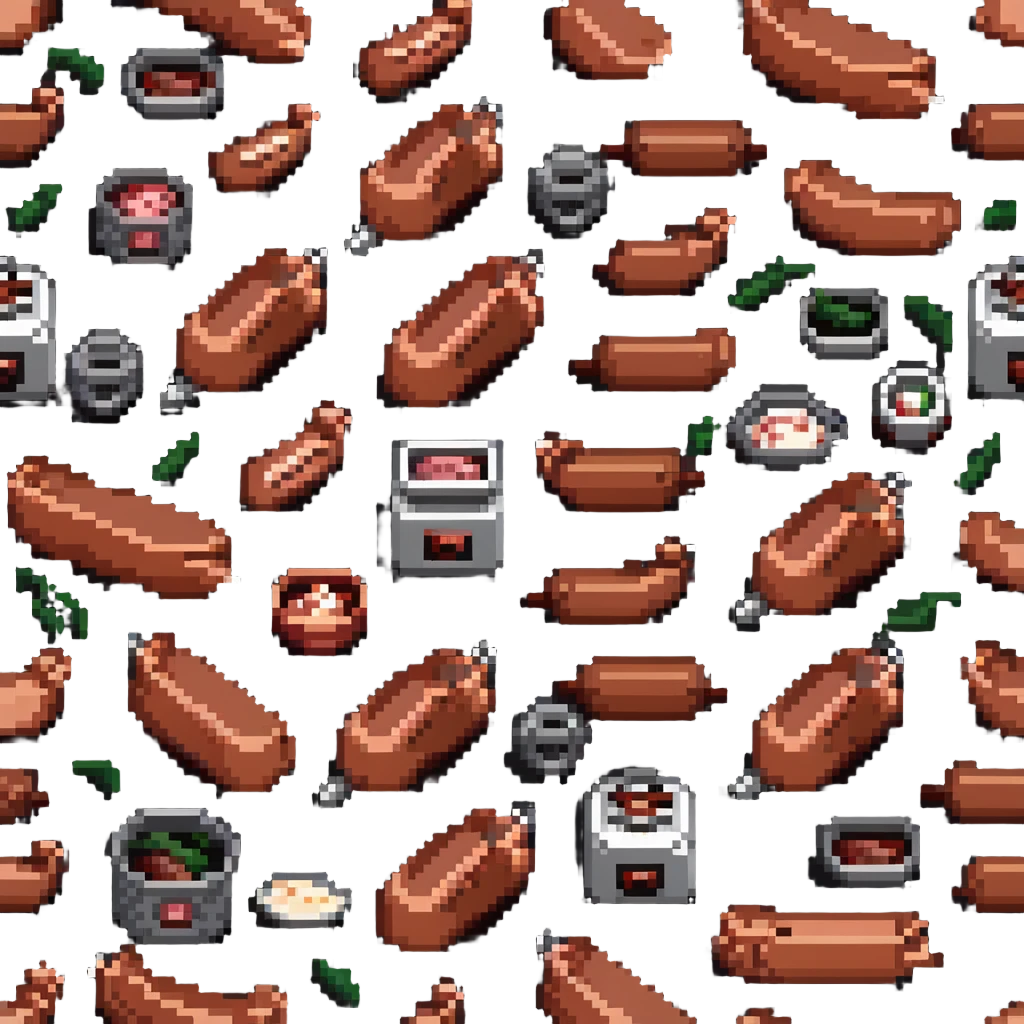 sausage factory with meat grinders and production emoji