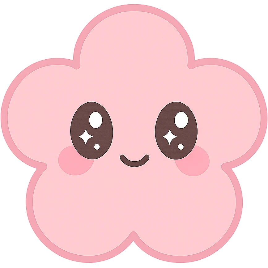 pink sticker, flower shape, soft edges, kawaii style emoji