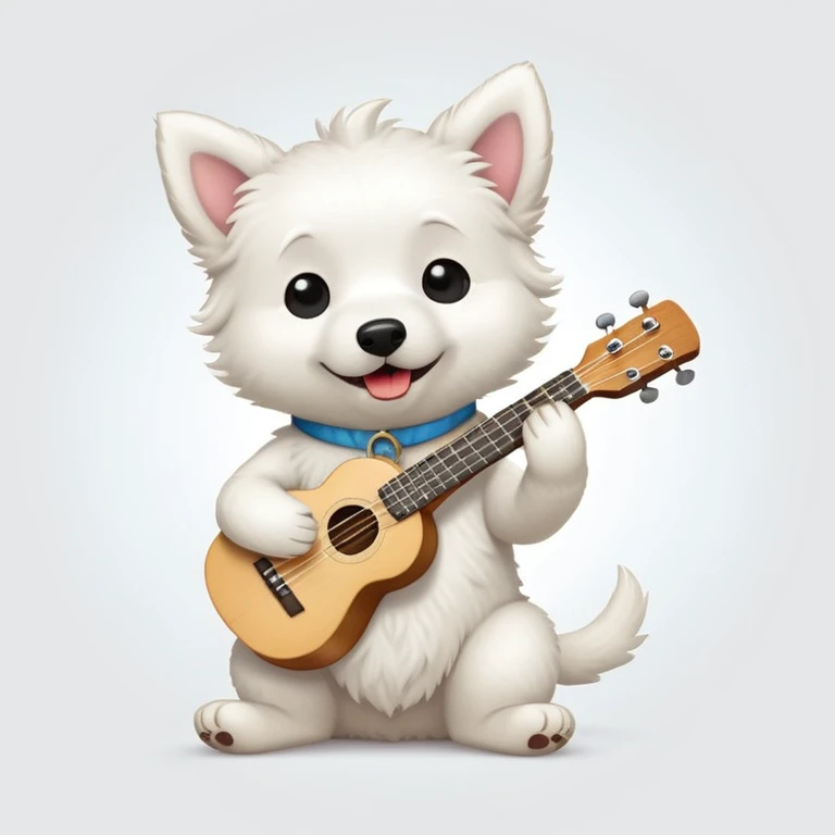 white dog playing ukulele emoji