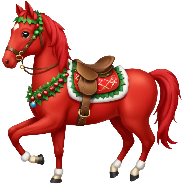 Christmas red horse with a full-length emoji
