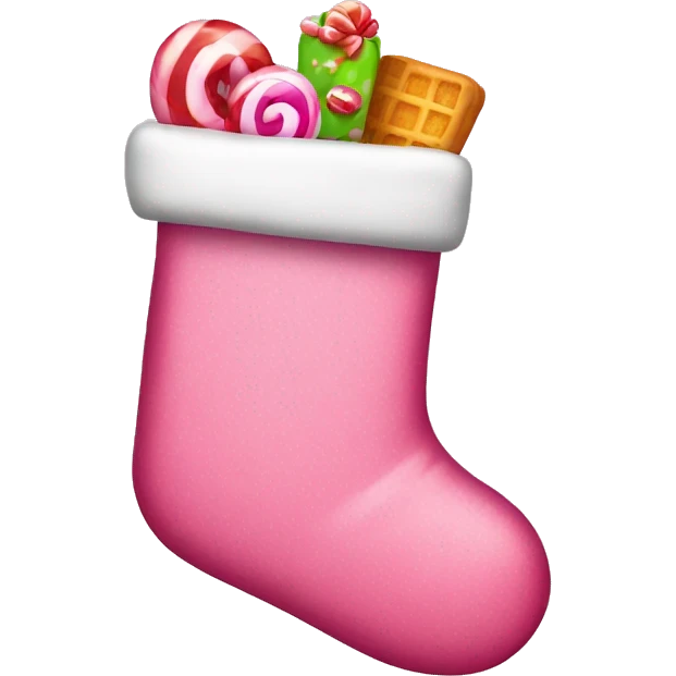 Pink Christmas stocking with sweets emoji