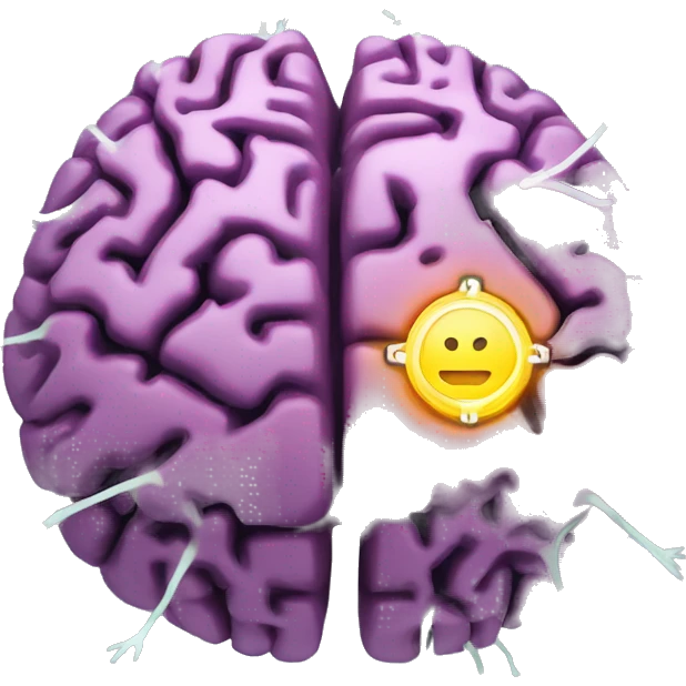 Brain with glowing neurons and computer chip on top emoji