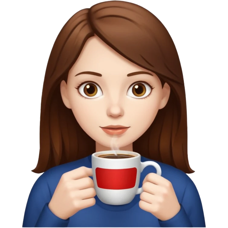 White girl with brown hair drinking coffee emoji