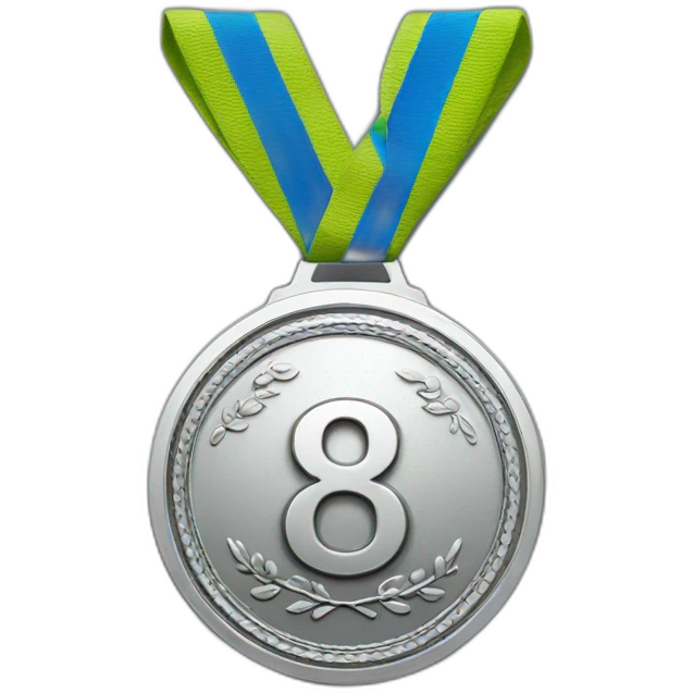 a silver medal for 1st place with "8th B" on it emoji