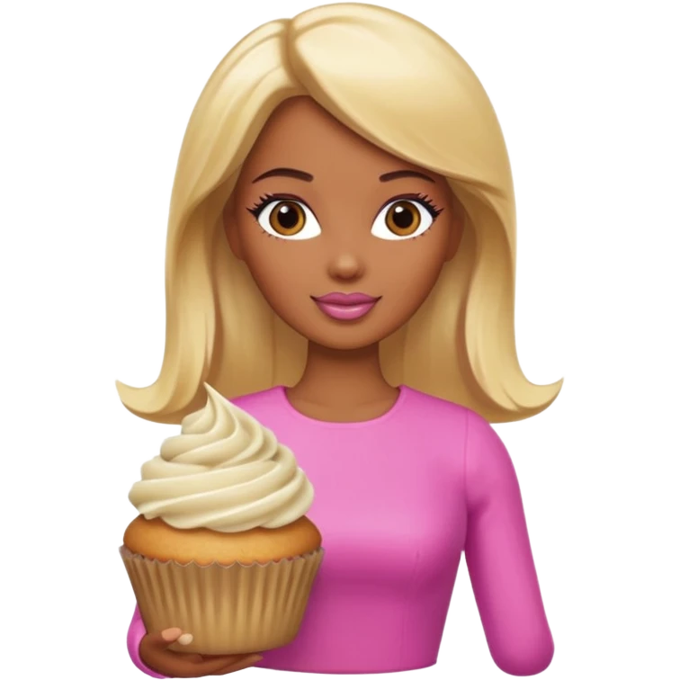 Brown skin blonde hair barbie cupcake  emoji