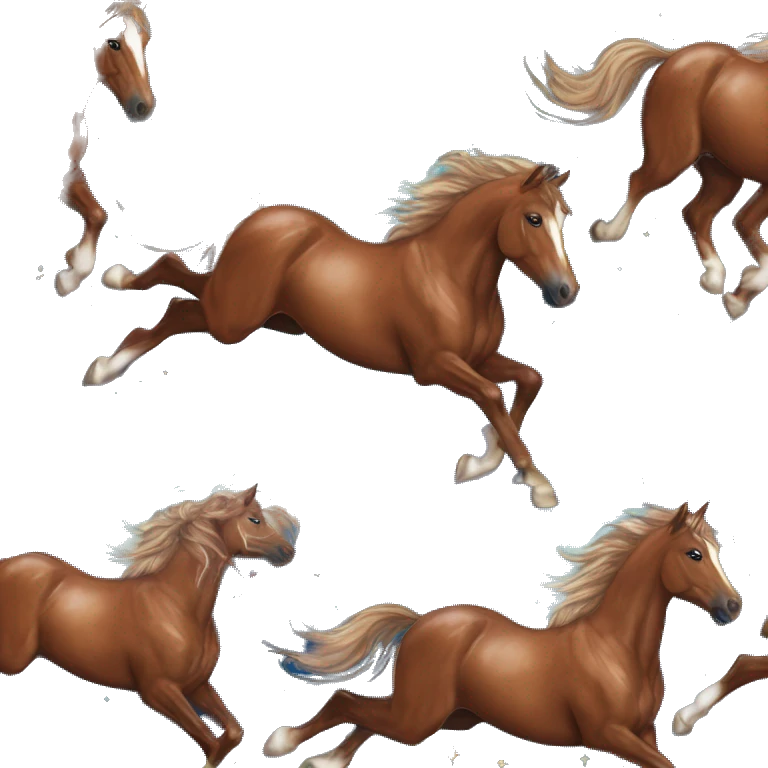 Ethereal glittering iridescent rich chestnut brown brindle blue mane horse galloping through constellations and nebulas, unicorn Pegasus emoji