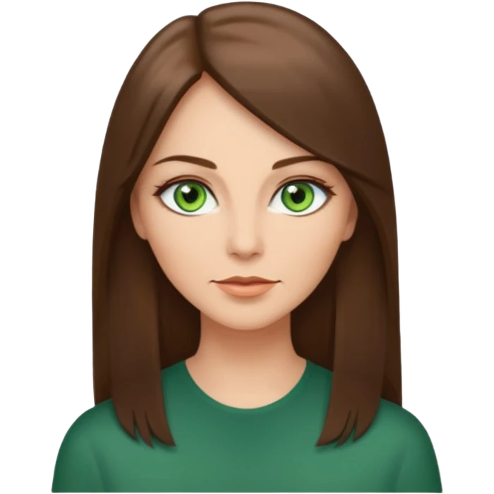 pretty middle age woman with green eyes and long straight ash-brown hair  emoji