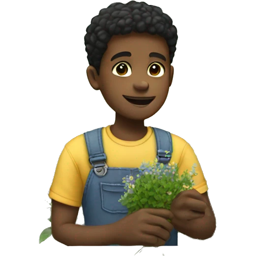 Black boy with picking flowers emoji