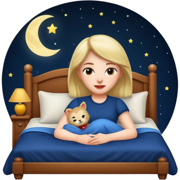 woman resting on a bed under moonlight, apple memoji style emoji