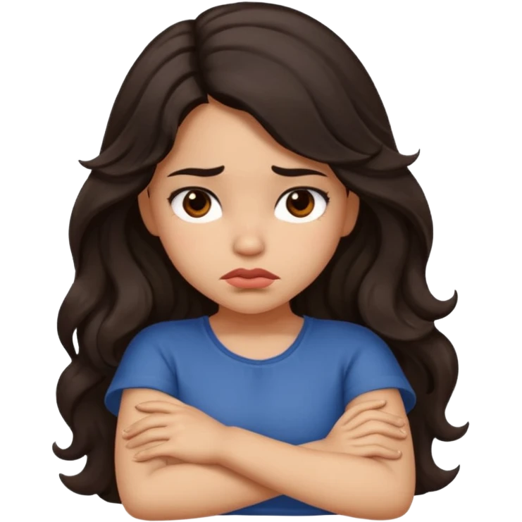 Hispanic girl with long wavy hair crossing her arms while pouting  emoji