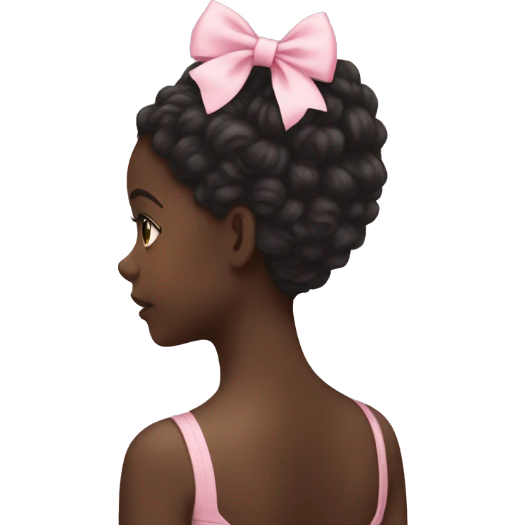 back profile of a black girl with long curly hair with a light pink bow in the back of her hair emoji