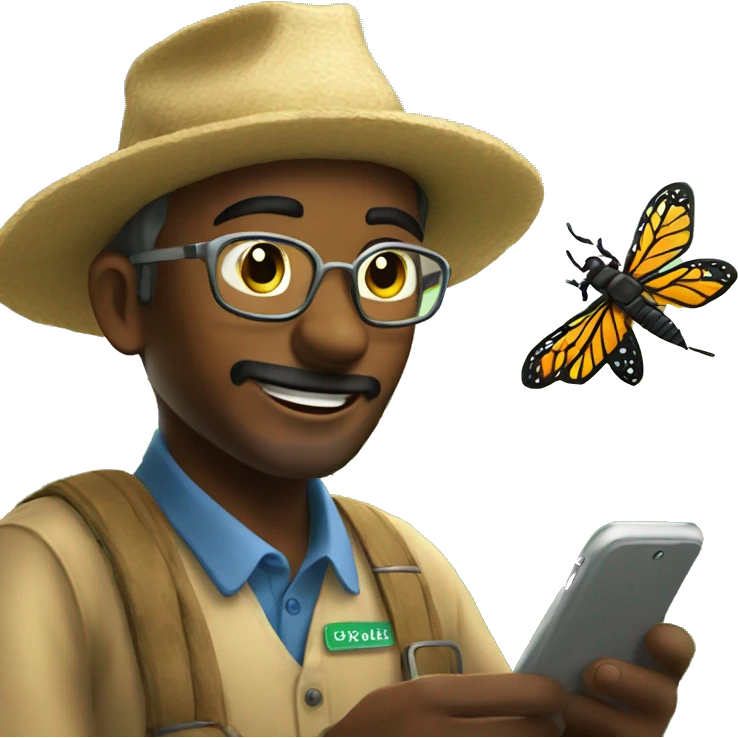 farmer using mobile app for insect identification on a plant emoji