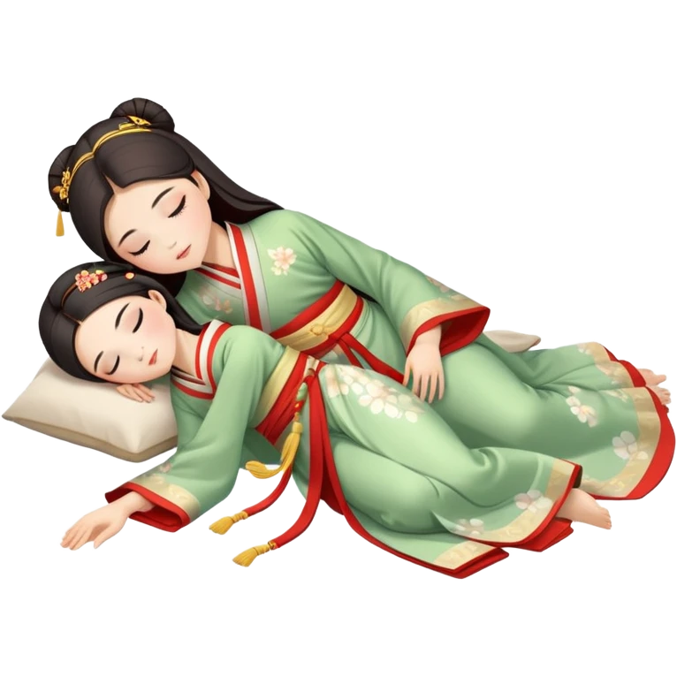 Beautiful girl in Hanfu lying on the ground sleeping emoji