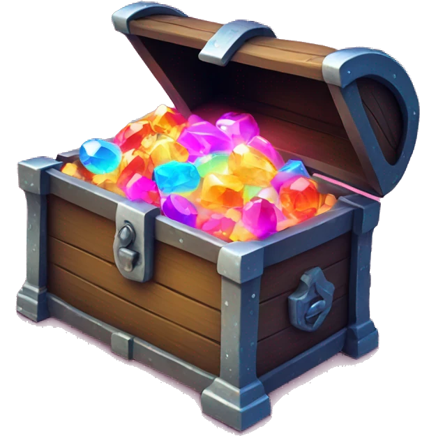 sparkling treasure chest filled with neon gems. emoji