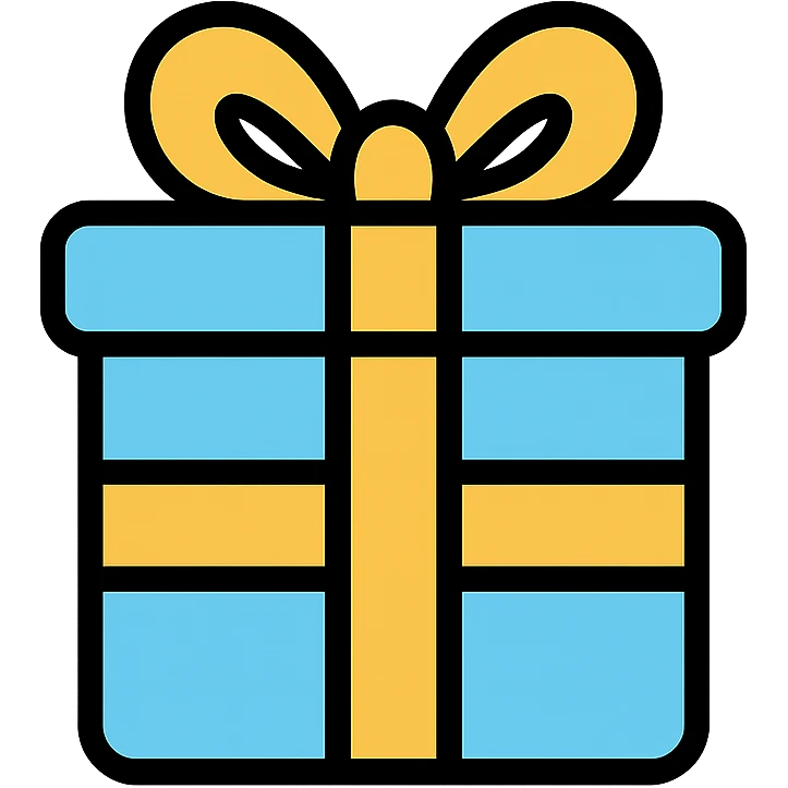color outline icon of a light blue gift box with yellow ribbon emoji