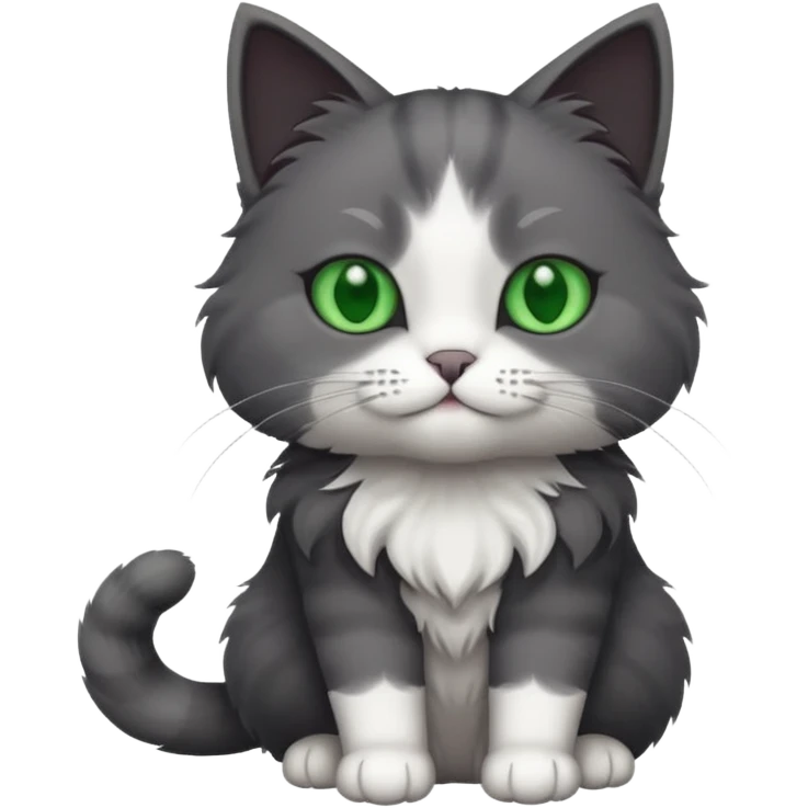 one dark grey and white cat and one completely solid dark grey cat with green eyes and only white paws emoji
