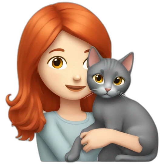 Red hair girl petting her grey cat emoji