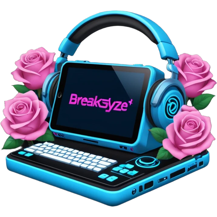 un gif texte qui défile  "BREAKSTYLEZ TV"  change de couleur sur fond noir sur le theme dj emoji