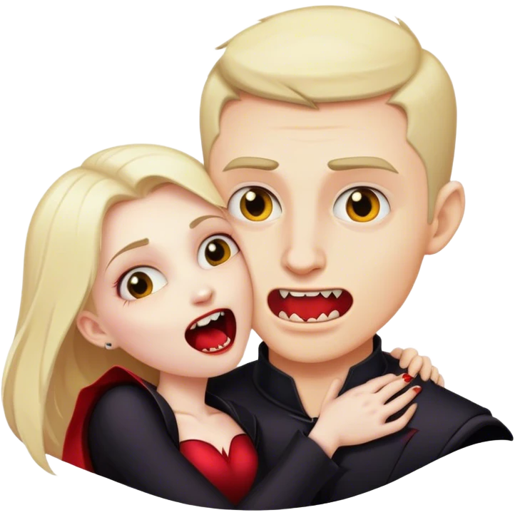 Hugging emoji but one person is a female vampire biting the other person who is a male’s neck emoji