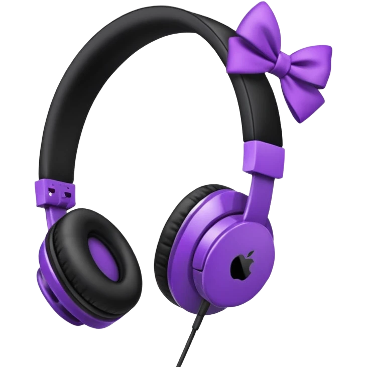 apple headphoness with bow on the right side black and purple  emoji