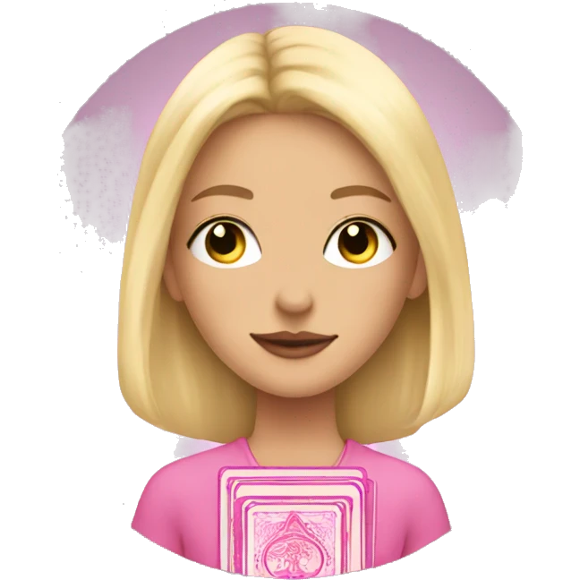 Blonde girl with pink tarot cards emoji