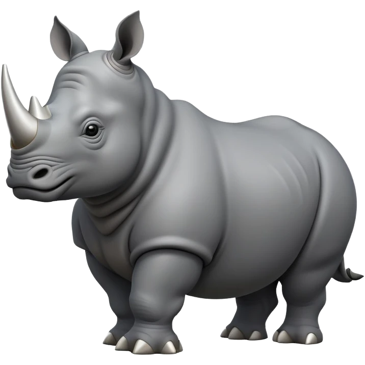 cinematic-rhino-full-body-standing-emoji,slate grey skin -massive-body-poised-powerfully,-thick-horn-curving-slightly-forward,-head-tilted-dramatically,-rough-grey-hide-covered-in-dust,-simplified-focused-features, emoji