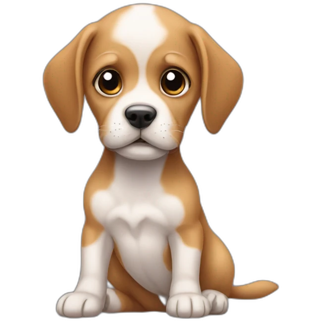 A puppy sat on a bald head emoji