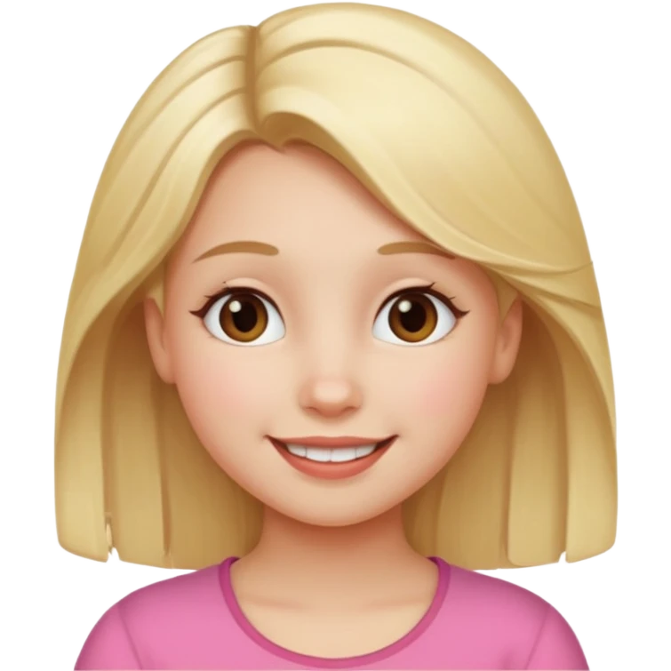 Young girl with blonde hair and a happy face emoji